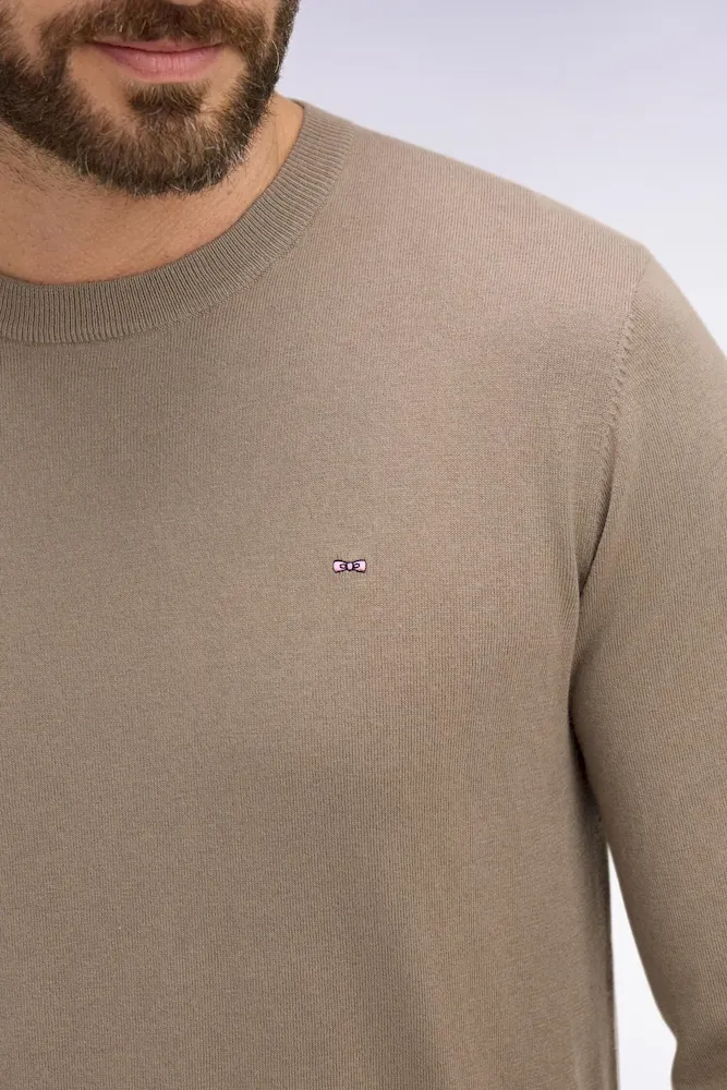 Pull col rond en coton et soie mélangés beige – Bild 4