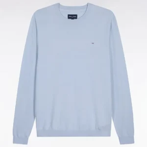 Alternative view of Pull col rond en coton et soie mélangés ciel