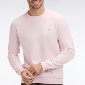 Pull col rond en coton et soie mélangés rose
