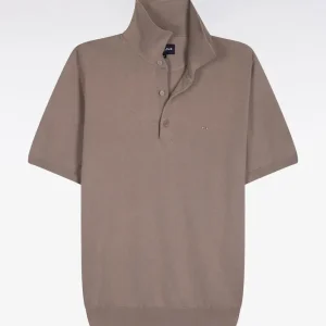 Alternative view of Pull manches courtes col polo en coton et soie mélangés beige