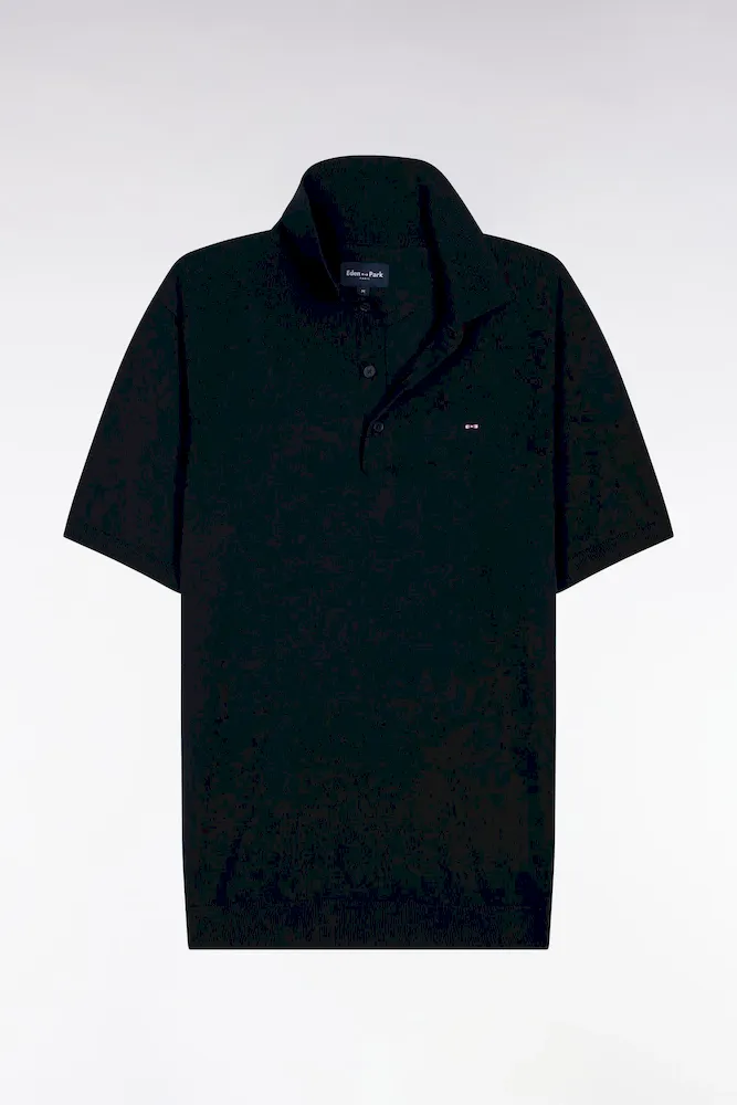 Pull Manches Courtes Col Polo En Coton Et Soie Mélangés Marine