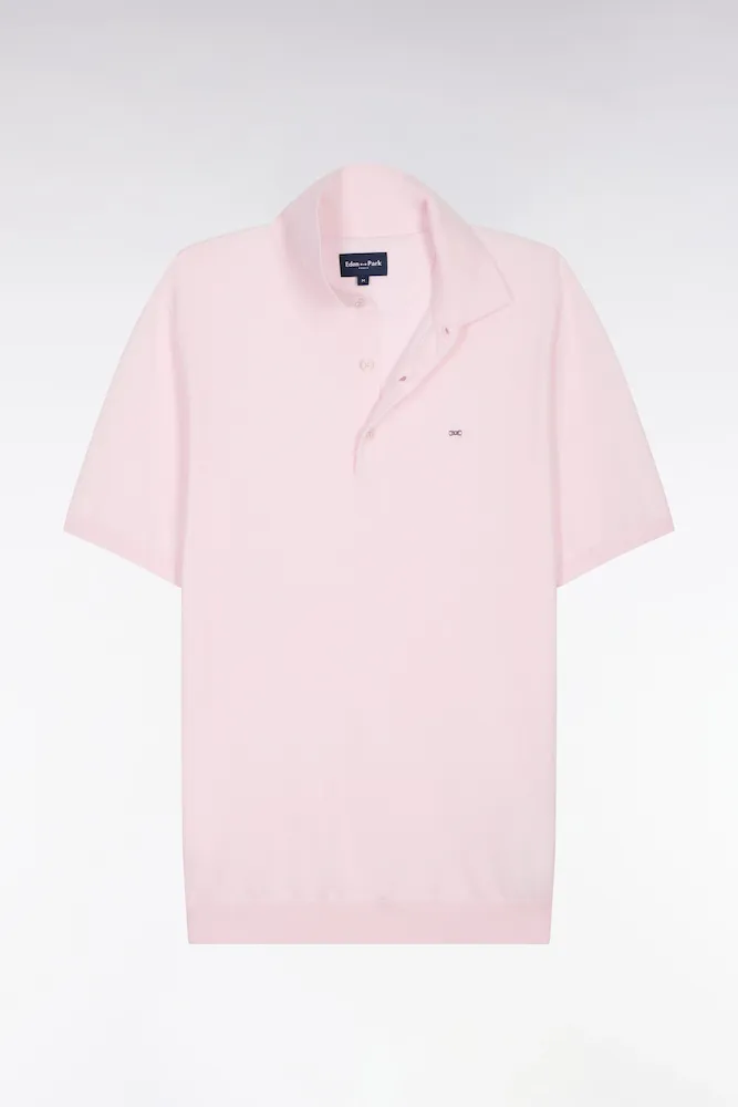 Pull Manches Courtes Col Polo En Coton Et Soie Mélangés Rose