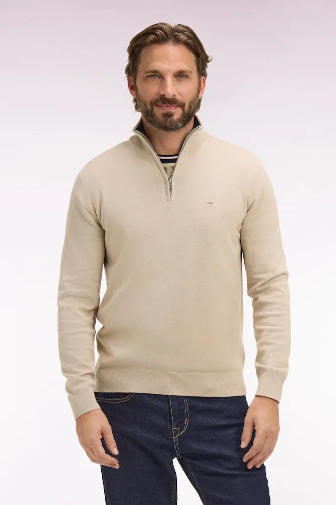 Pull col camionneur en coton beige – Bild 3
