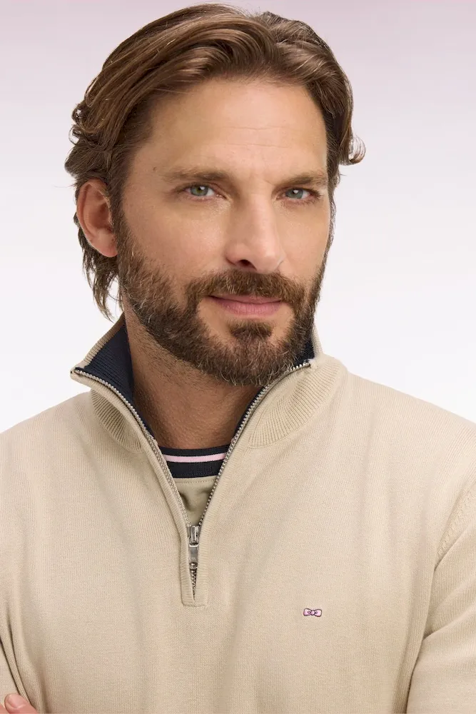 Pull col camionneur en coton beige – Bild 4