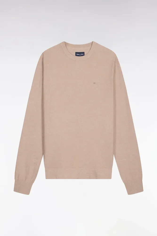 Pull Col Rond En Coton Et Lyocell Mélangés Beige