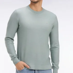 Pull col rond en coton et lyocell mélangés vert d'eau