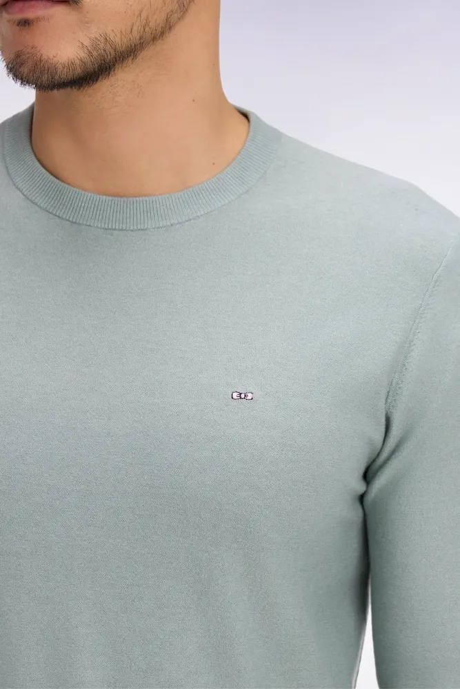 Pull col rond en coton et lyocell mélangés vert d'eau – Bild 4