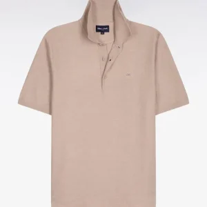 Alternative view of Pull manches courtes à col polo en coton et lyocell mélangés beige