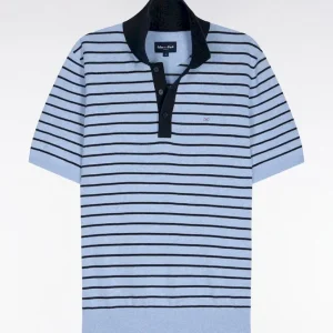 Alternative view of Pull manches courtes à col polo en coton ciel rayé