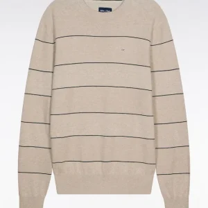 Alternative view of Pull col rond en coton beige rayé