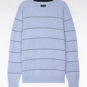 Alternative view of Pull col rond en coton ciel rayé