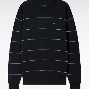 Alternative view of Pull col rond en coton marine rayé