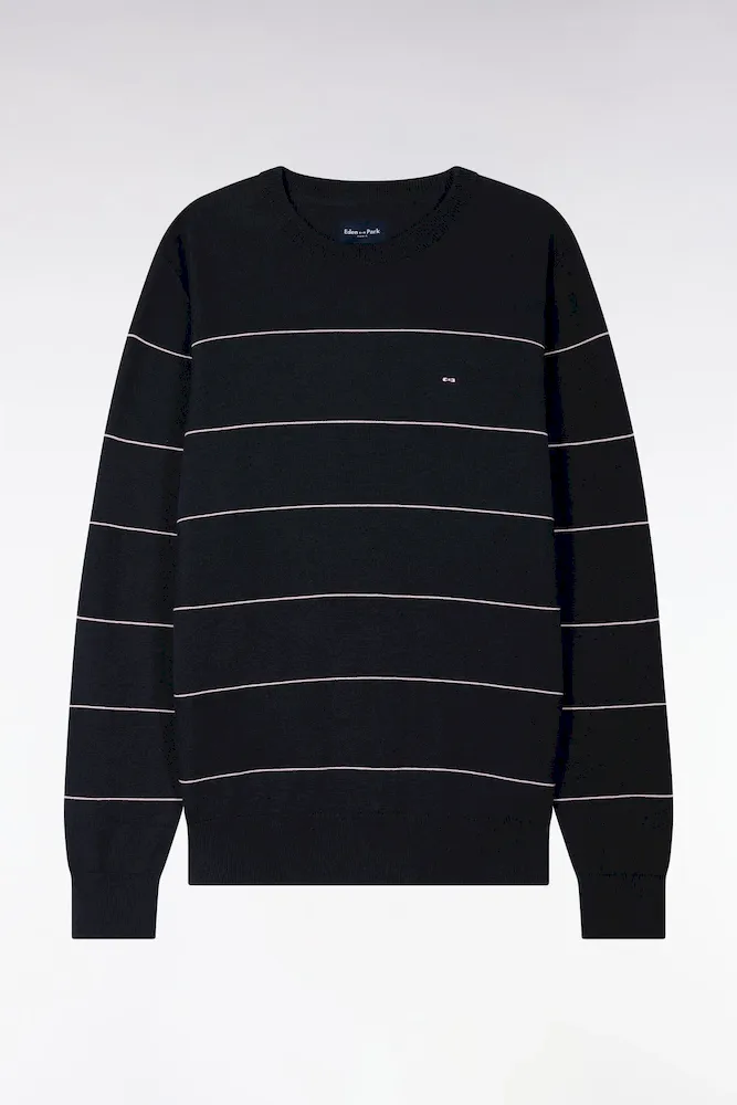 Pull Col Rond En Coton Marine Rayé