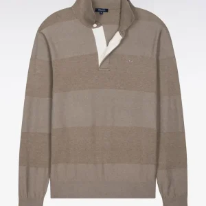 Alternative view of Pull col maillot rayé en coton et lyocell mélangés beige