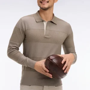 Pull col maillot rayé en coton et lyocell mélangés beige