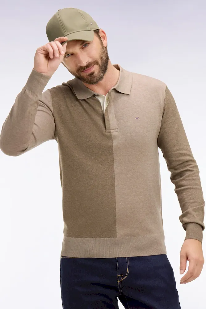 Pull col maillot en coton et lyocell mélangés beige