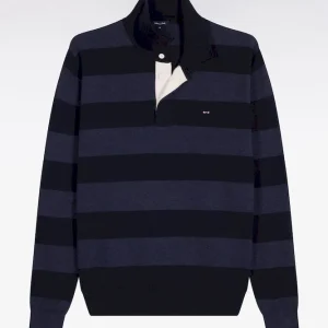 Alternative view of Pull col maillot rayé en coton et lyocell mélangés marine