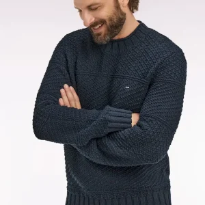 Pull col montant en lin et coton marine