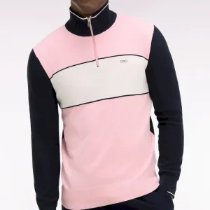 Pull à col maillot en coton rose brodé