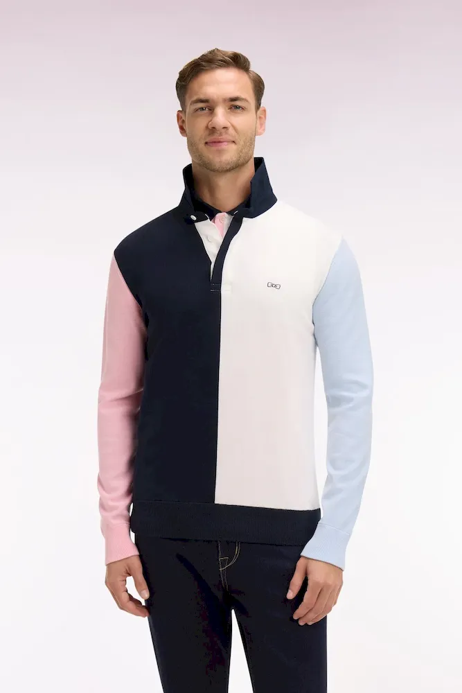 Pull col maillot en coton marine et blanc à manches contrastées – Bild 3