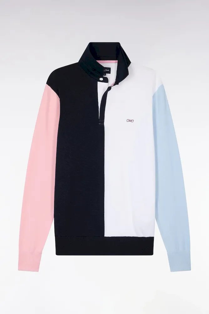 Pull col maillot en coton marine et blanc à manches contrastées – Bild 2