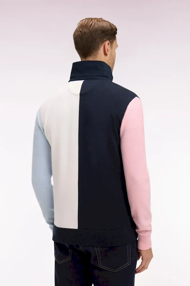 Pull col maillot en coton marine et blanc à manches contrastées – Bild 5