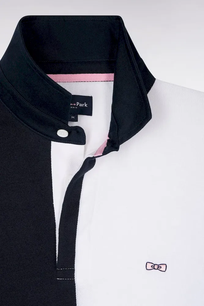 Pull col maillot en coton marine et blanc à manches contrastées – Bild 6