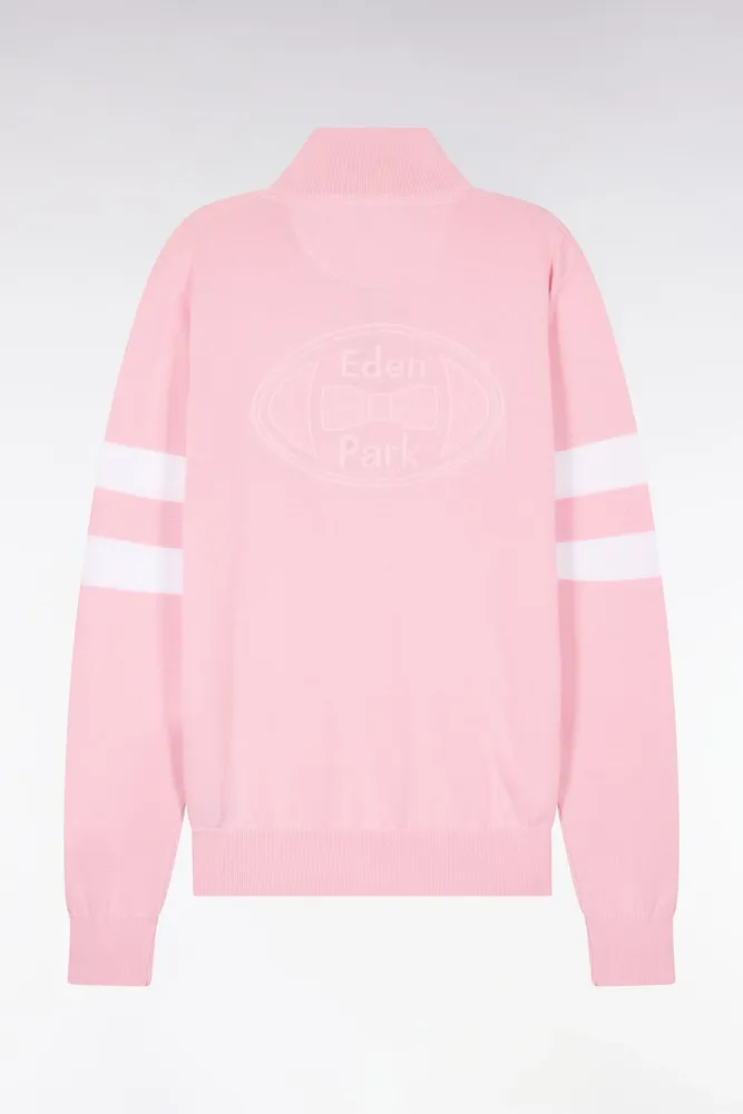 Pull Col Maillot En Coton Rose à Double Rayures Manches