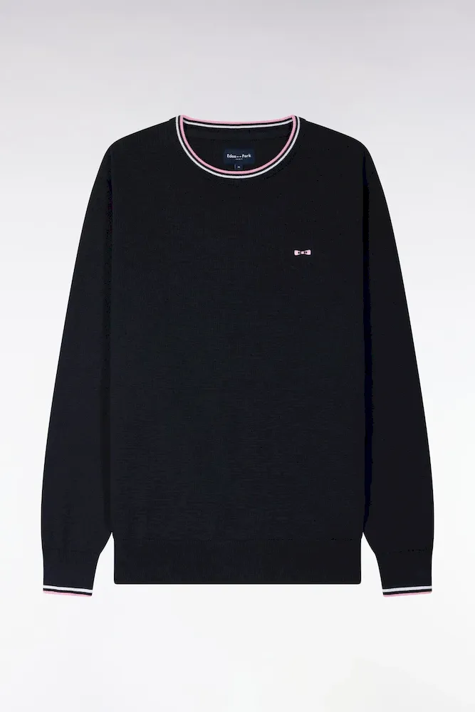 Pull col rond en coton marine à rayures fines – Bild 2