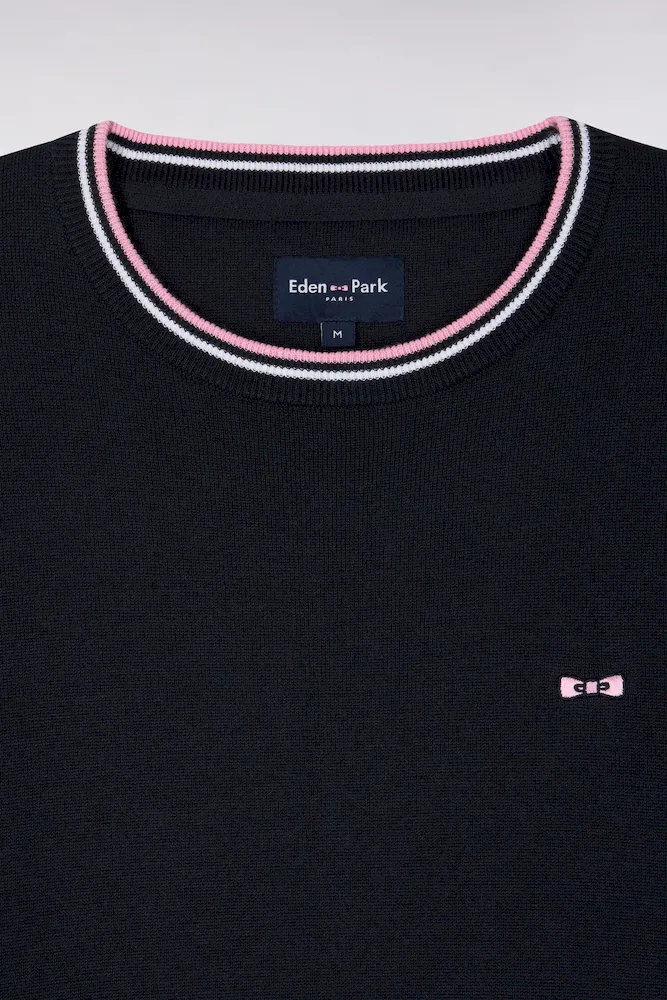 Pull col rond en coton marine à rayures fines – Bild 6