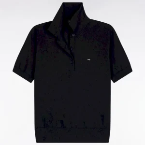 Alternative view of Pull polo à manches courtes en coton et soie mélangés marine coupe regular