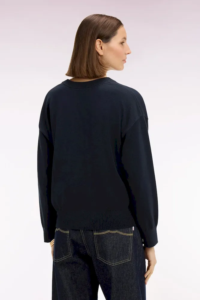 Pull-over à col V en coton marine coupe oversized – Bild 5