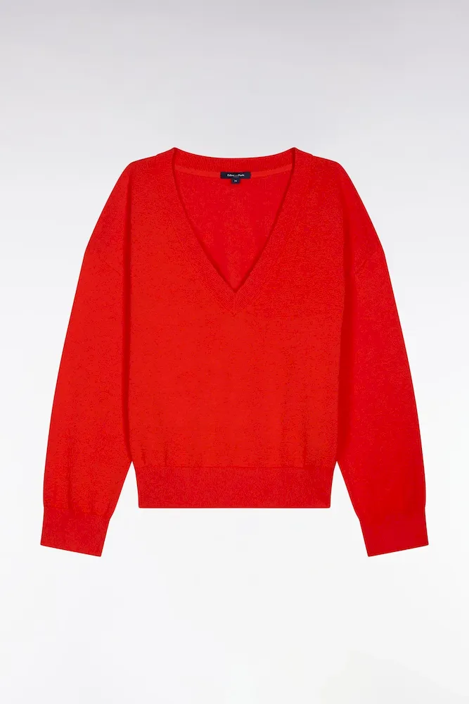 Pull-over à Col V En Coton Rouge Coupe Oversized