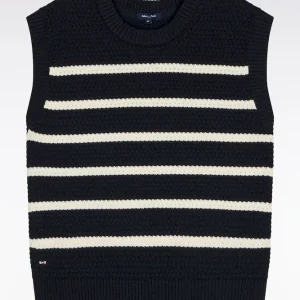 Alternative view of Pull marinière sans manche en coton tressé marine