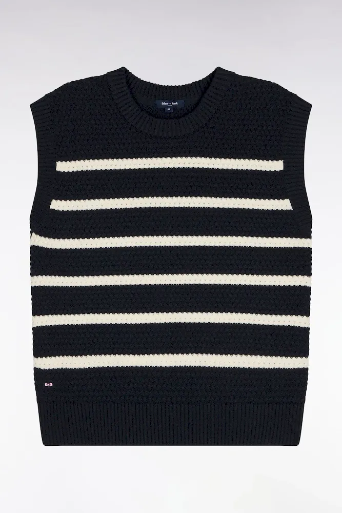 Pull Marinière Sans Manche En Coton Tressé Marine