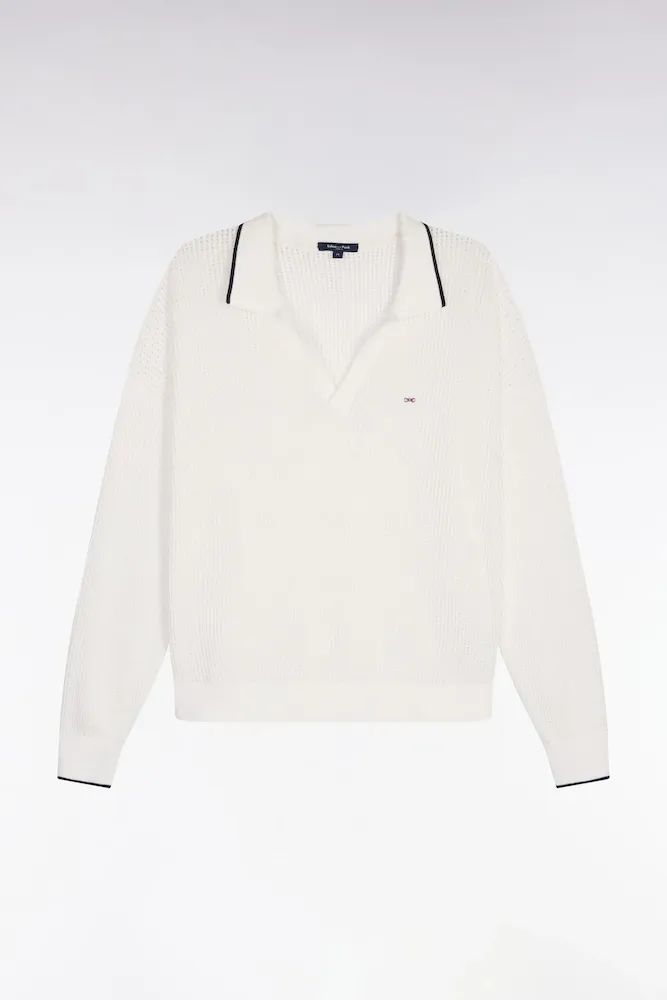 Pull Col Polo En Coton Blanc