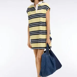 Robe maillot rayée en coton jaune et marine coupe oversized