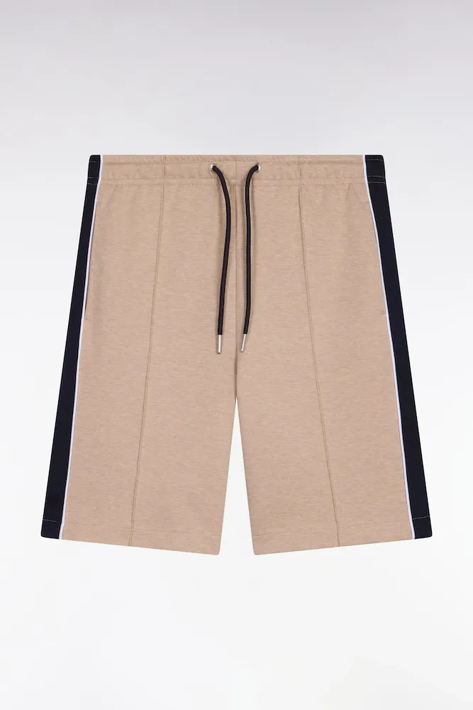 Short En Interlock à Découpes Beige Et Marine