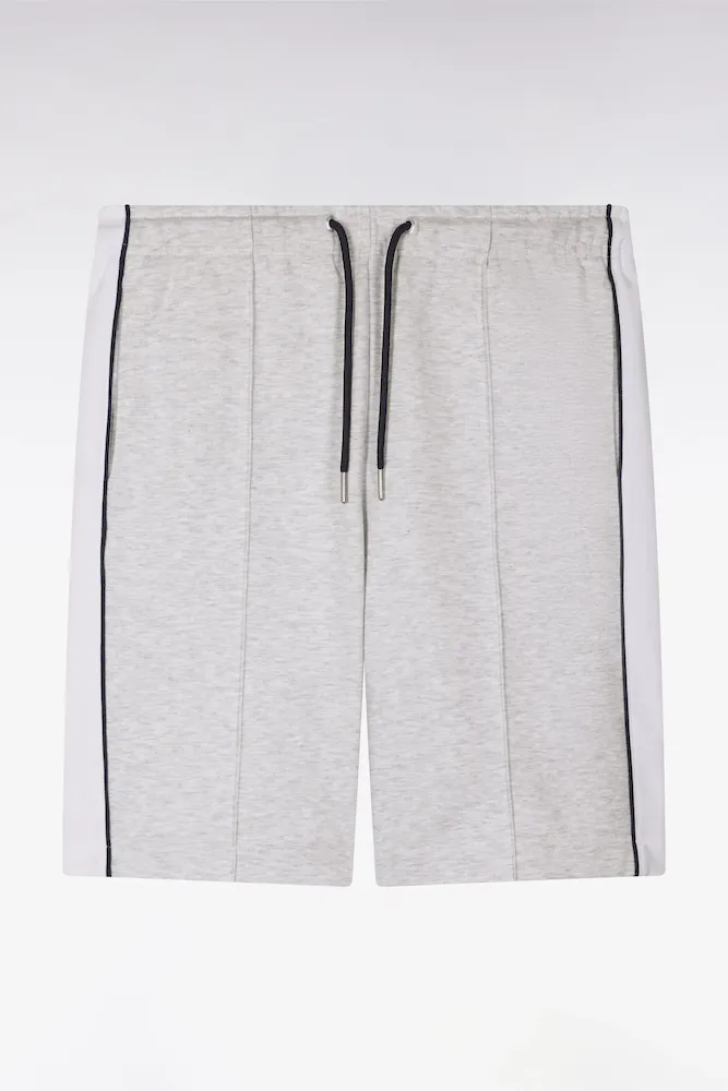 Short En Interlock à Découpes Gris Et Blanc