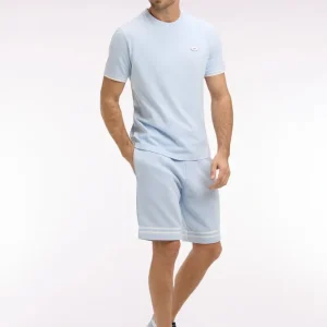 Short en molleton ciel à bordures de jambe rayées