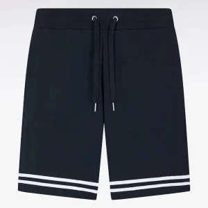 Alternative view of Short en molleton marine à bordures de jambe rayées