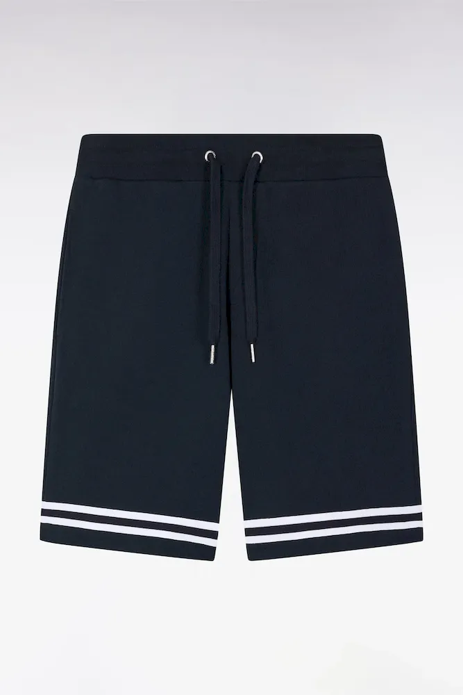 Short En Molleton Marine à Bordures De Jambe Rayées