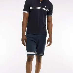 Short en molleton marine à bordures de jambe rayées