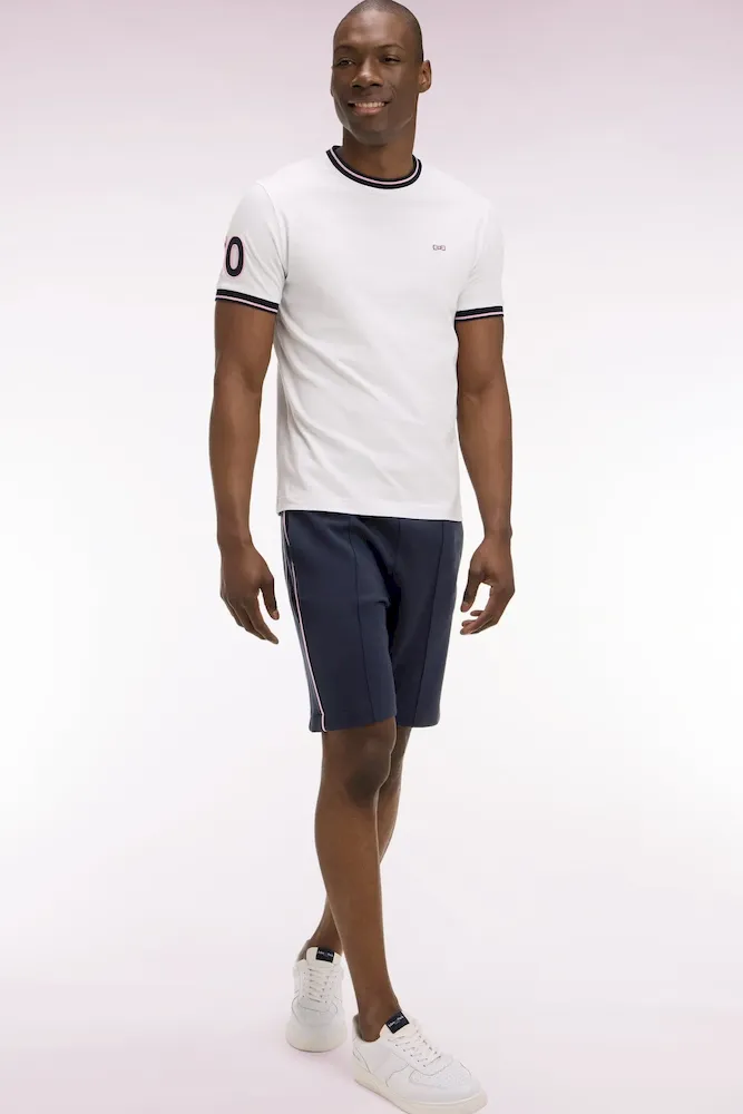 Short en molleton marine passepoils roses