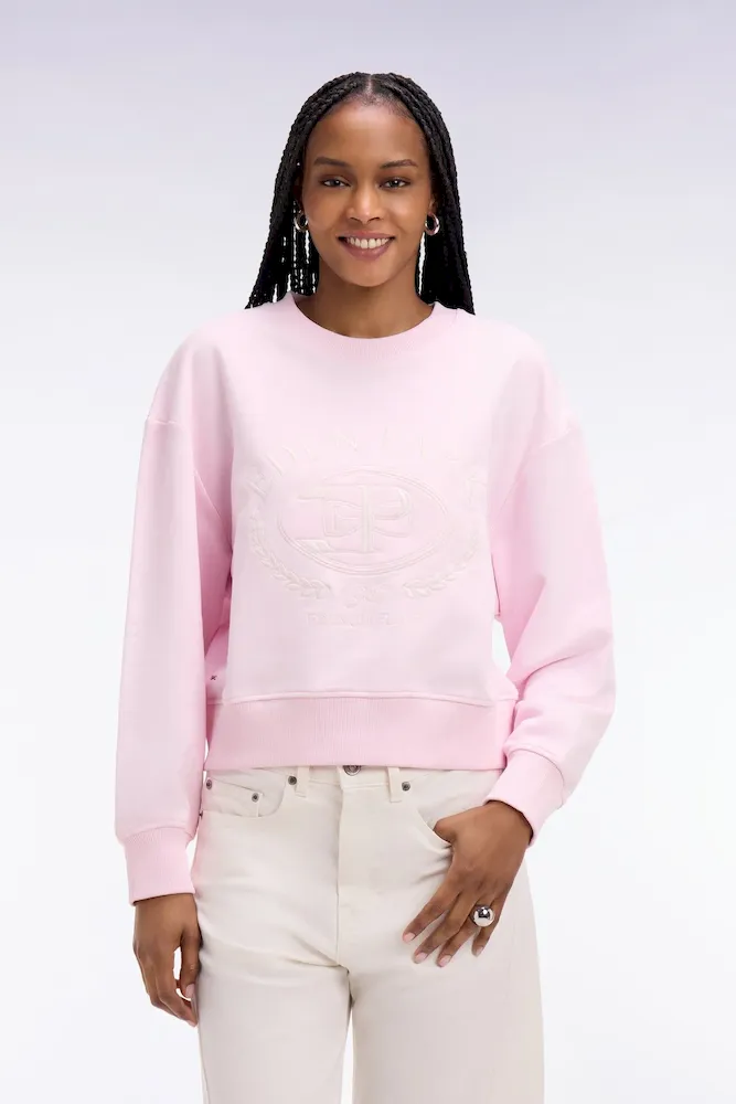 Sweatshirt en coton rose brodé coupe relaxed – Bild 3