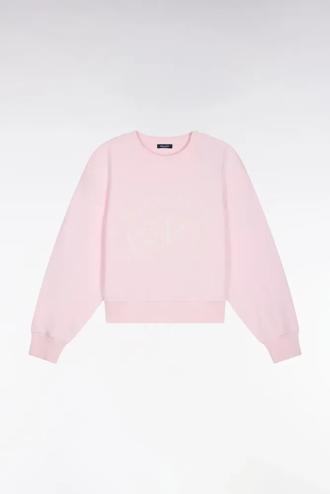 Sweatshirt En Coton Rose Brodé Coupe Relaxed