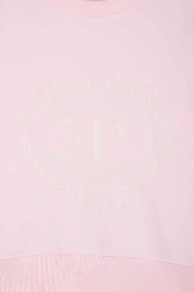 Sweatshirt en coton rose brodé coupe relaxed – Bild 6