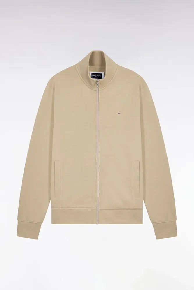 Sweatshirt Zippé En Molleton Coton Beige