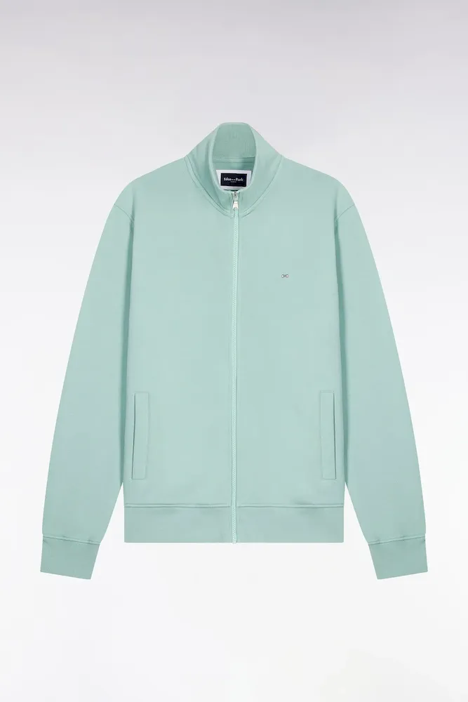 Sweatshirt Zippé En Molleton Coton Vert D'eau