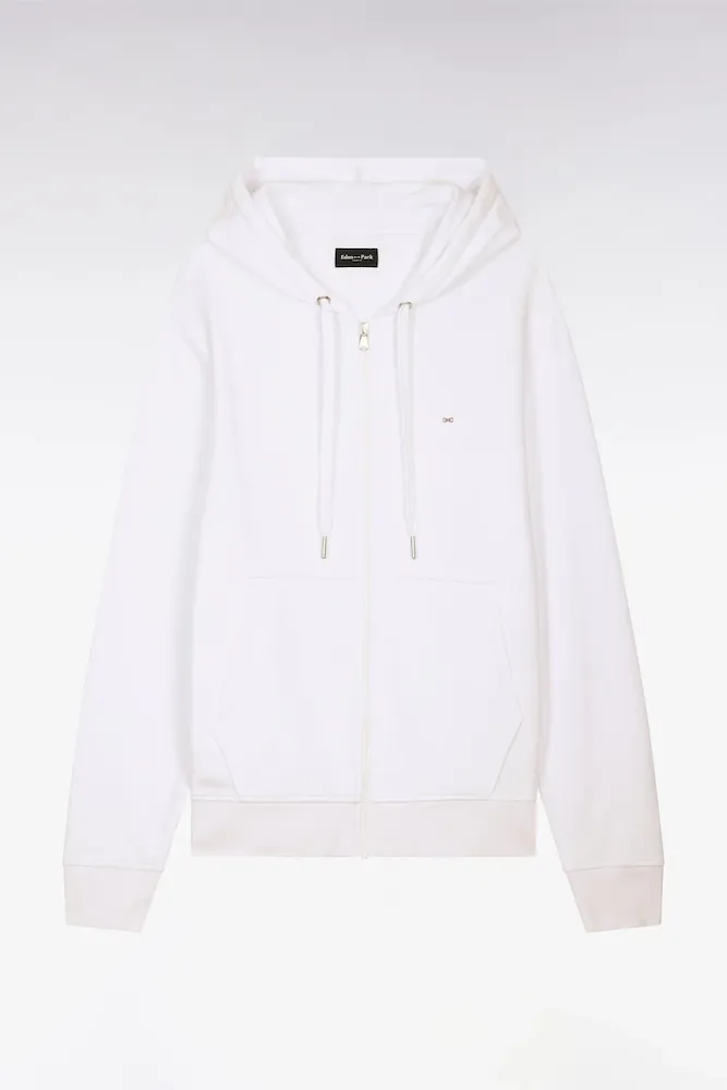 Sweatshirt Zippé à Capuche En Molleton Coton Blanc